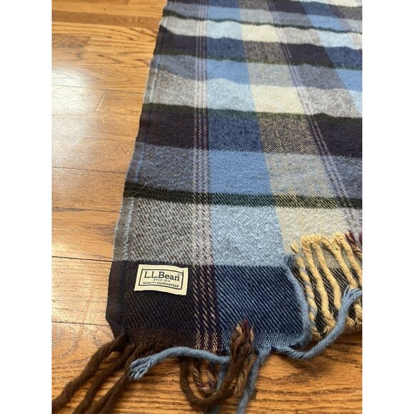 LL Bean Vintage Classic Light Blue Purple Plaid Soft Wool Throw Blanket ~49 x 51 - Picture 2 of 13